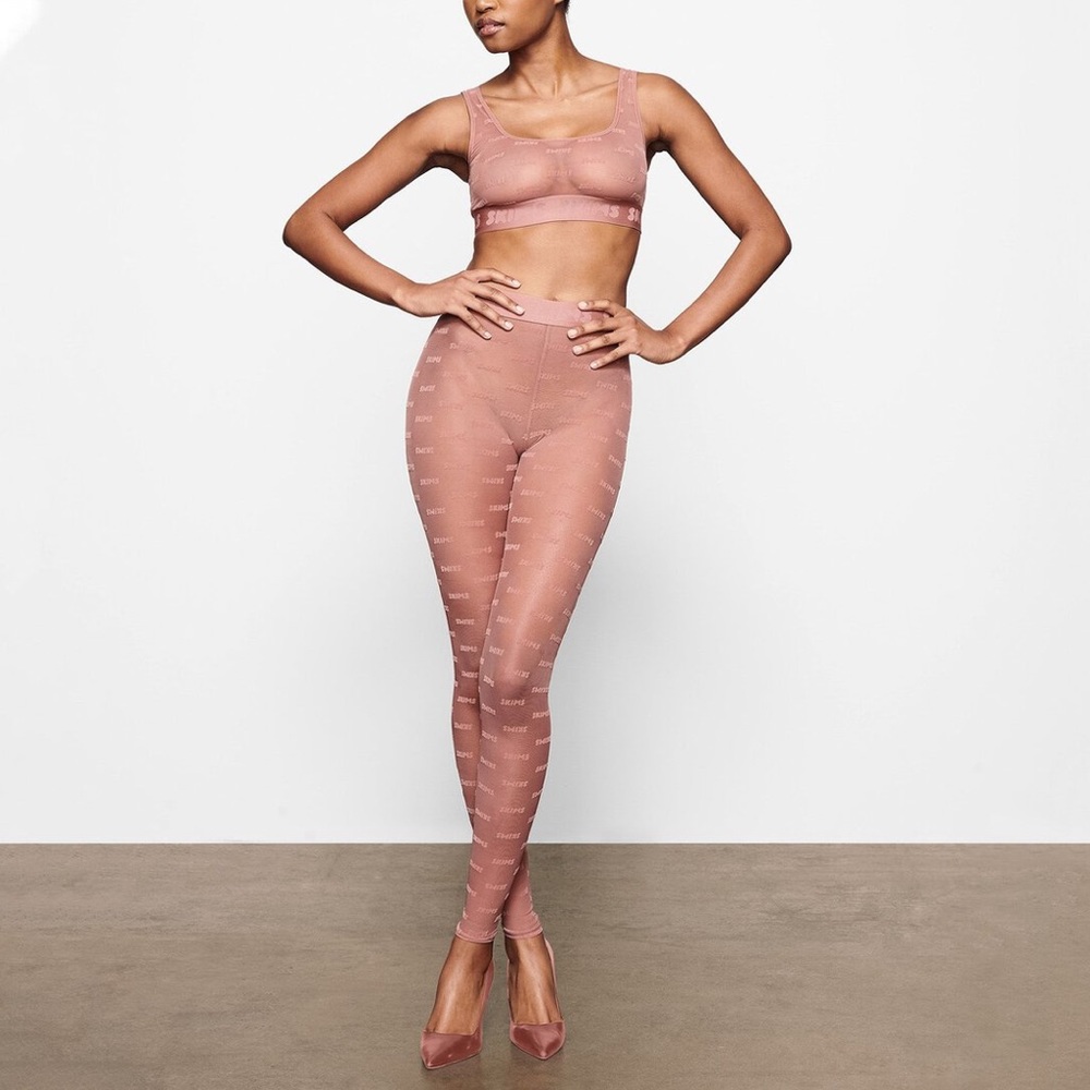 Skims After Hour Leggings Shear Logo Mesh Tights in Rose Clay NEW